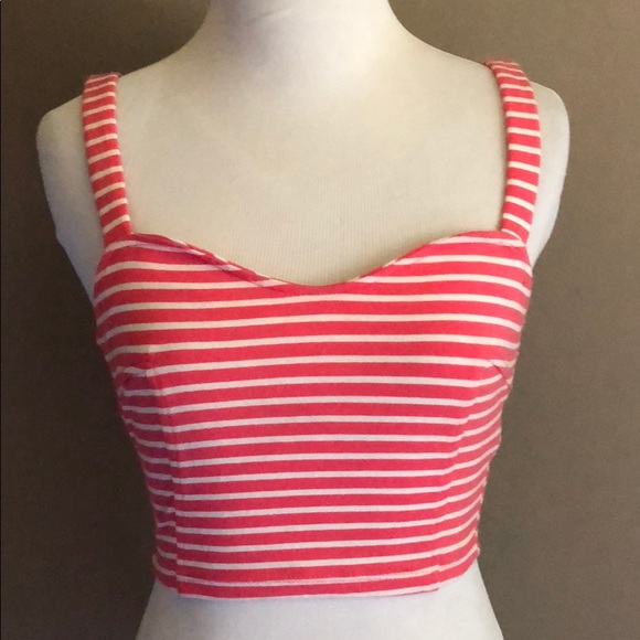Coral and white striped crop top small from f21 - Picture 2 of 8